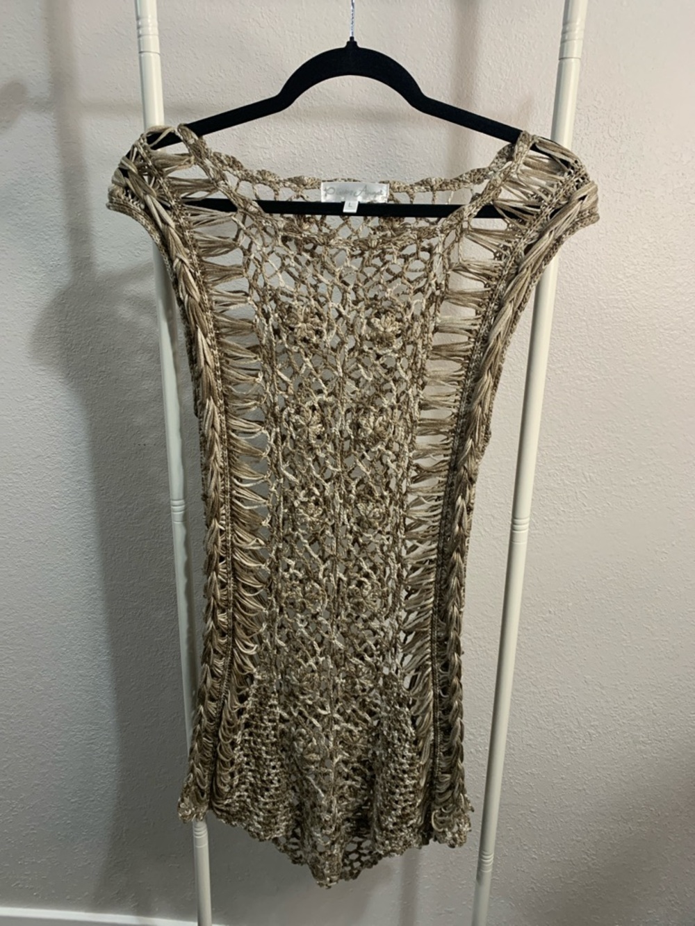 Pretty Angel Open-Knit Crochet Sweater Tunic in Taupe